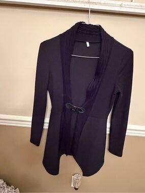 Black Open Front Knit Cardigan Sweater Jacket Draped Collar /medium